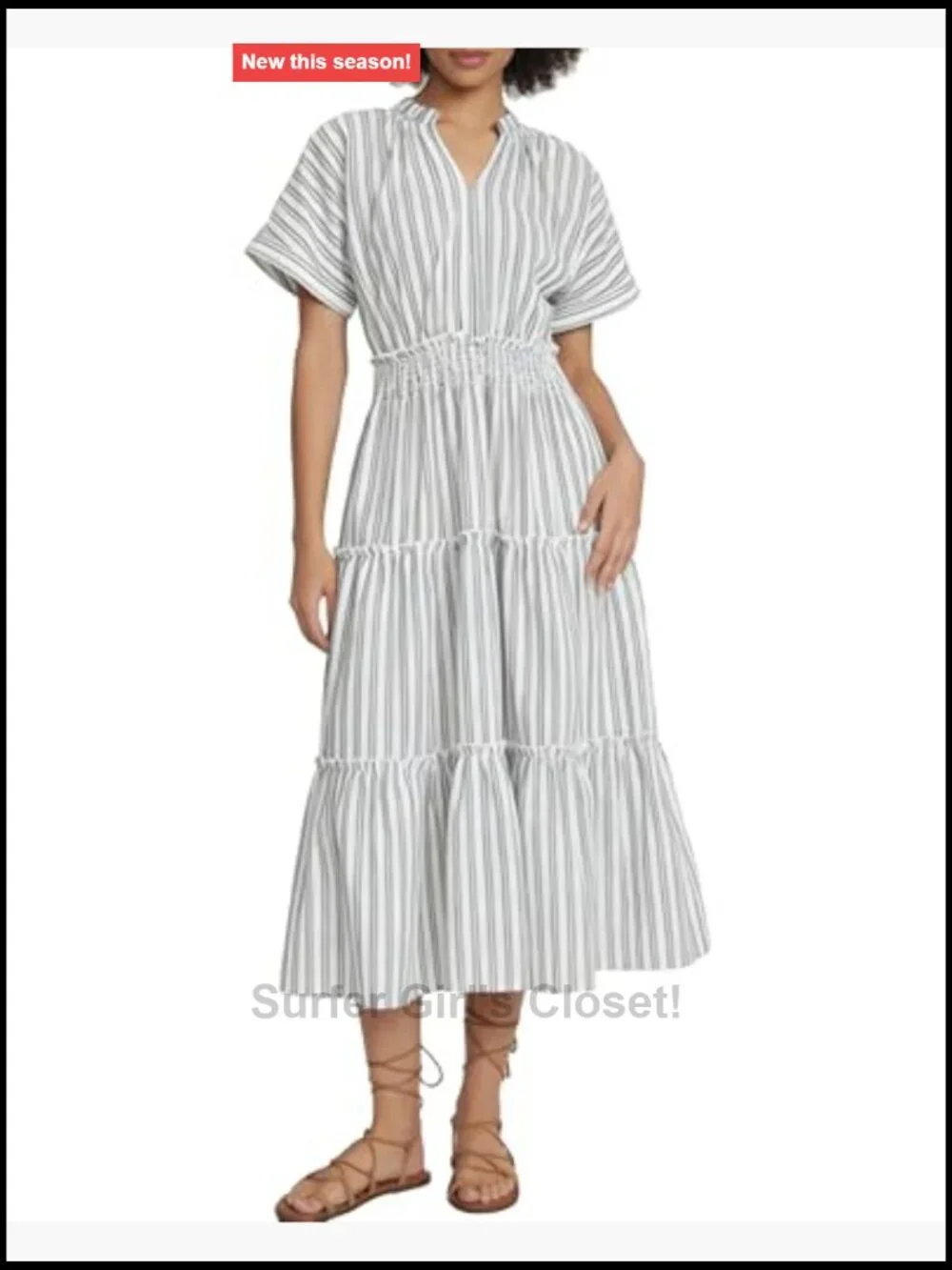 Striped Boho Midi Dress with Pockets Flowy Summer Beach